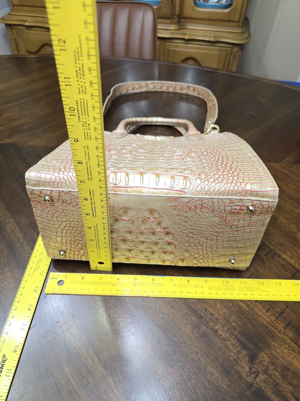 Brahmin Croc-Embossed Cream with Pink Accent Satchel - Picture 8 of 12